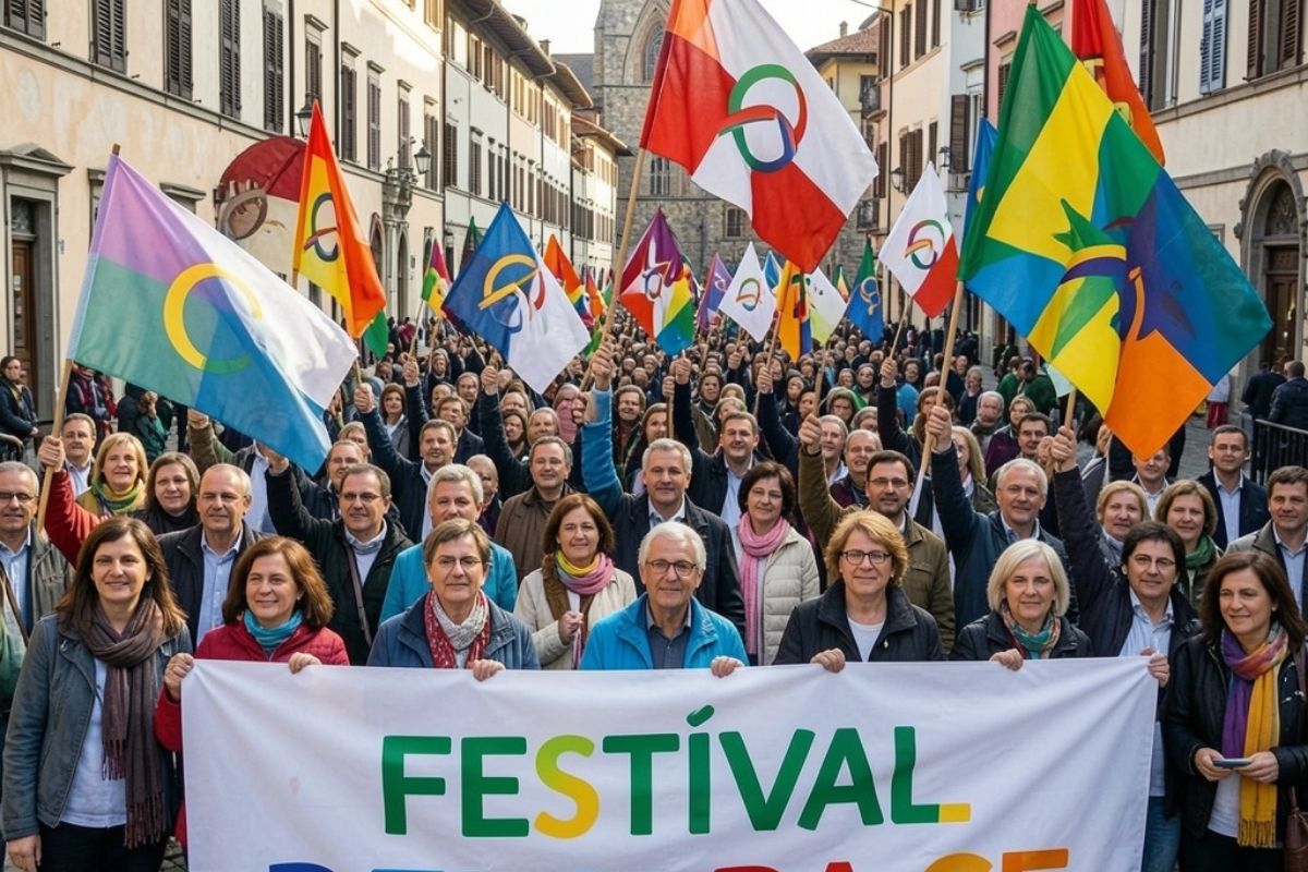 Manifestazione del Festival della Pace a Rovereto, mostra l'unità e la celebrazione della pace