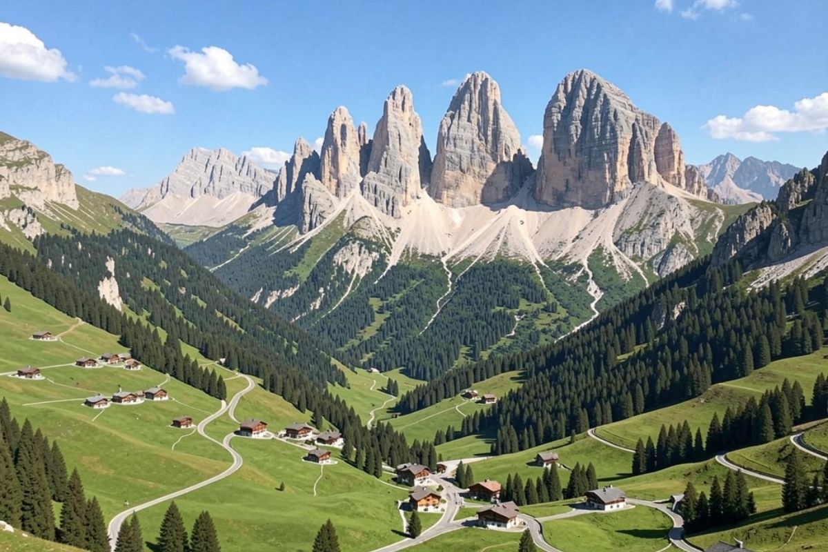 Panorama di Canazei con le Dolomiti sullo sfondo, perfetto per un'introduzione alla guida